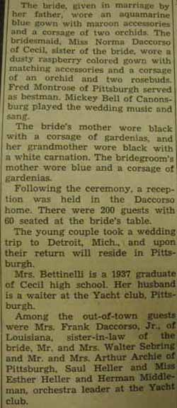 Part 2 Marriage notice for Marino G. BETTINELLI to Olga Daccorso, 15 Nov 1942