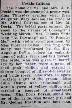 Marriage Notice for Alfred CALTUNA to Mary Poskin