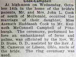 Part 1 Marriage Notice for Kenneth McConnell CAMPBELL to Asenath Haddasah Cook, Wednesday, October 14, 1925