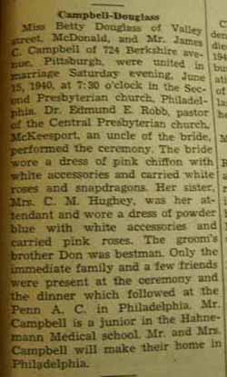 Marriage Notice for  James C. CAMPBELL to Betty Douglass,&nbsp;6-21-1940-r-o