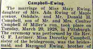 Part 1 Marriage Notice for Donald H. CAMPBELL to Mary Ewing, March 20, 1928