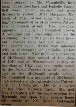 Part 2 Marriage Notice for James Wilson CAMPBELL to Rosana Lockhart,�Thurs., September 4, 1924