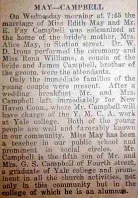 Article 1 Marriage Notice for Edward Fay CAMPBELL to Edith May, September 7, 1921