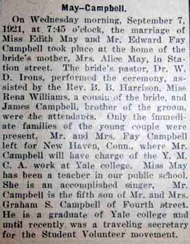 Article 2 Marriage Notice for Edward Fay CAMPBELL to Edith May, September 7, 1921