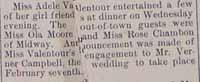 Upcoming wedding for Mr. Verner CAMPBELL to Miss Adele VALENTOUR, Feb. 7, 1911
