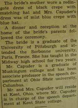 Part 2 Marriage Notice for Albert L. CAPUDER to Louise Misko, Sept. 2, 1940