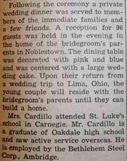 Part 2 Marriage Notice for Edwin A. CARDILLO to Dorothy Jean Harris, 10 Oct 1947