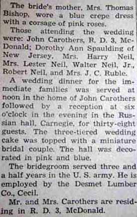 Part 3 Marriage Notice for Charles CAROTHERS to Rose Marie Bishop, 12 Feb 1947