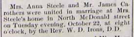 Marriage Notice for James CAROTHERS to Anna Steele, (Mrs.), 22 Oct 1912
