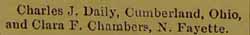 Marriage Notice for Charles J. DAILY to Clara F. Chambers, no date, in 2-2-1896 paper