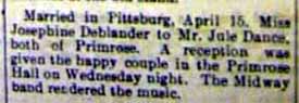 Marriage Notice for Jule DANCE to Josephine Deblander, 15 Apr 1908