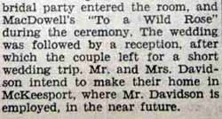Part 3 Marriage Notice for Wilber L. DAVIDSON to Margaret E. McCartney, 28 Sep 1934