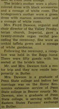 Part 3 Marriage Notice for Donald Davison DAWSON, Jr. to Marian F. Rapp, 10 Oct 1942