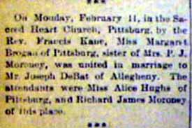 Marriage Notice for Joseph DeBAT to Margaret Brogan, 11 Feb 1907