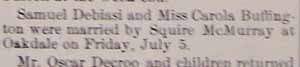Marriage Notice for Samuel DEBIASI to Carola BUFFINGTON, 5 Jul 1912