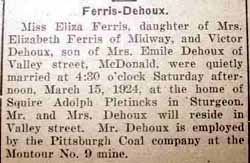 Marriage Notice for Victor DEHOUX to Eliza Ferris, 15 Mar 1924