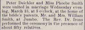 Marriage Notice:  Peter DEICHLER to Miss Phoebe SMITH, 13 March 1911