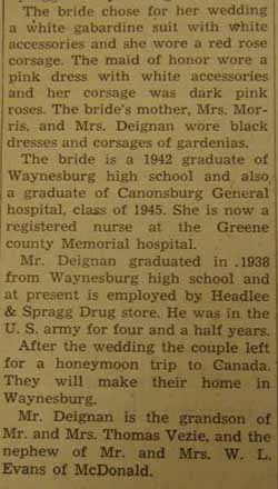 Part 2 Marriage notice for J. C. DEIGNAN to Marjorie Jean Morris, 10 Jul 1946