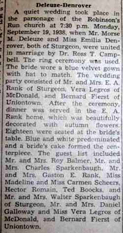 Marriage Notice for Morse M. DELEUZE to Emilia Denrover, 19 Sep 1938