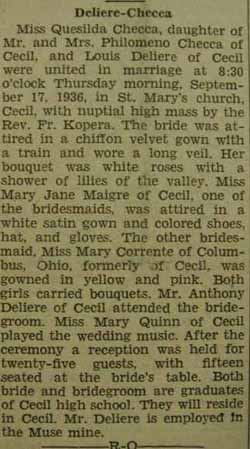 Marriage Notice for Louis DELIERE to Quesilda Checca, 17 Sep 1936