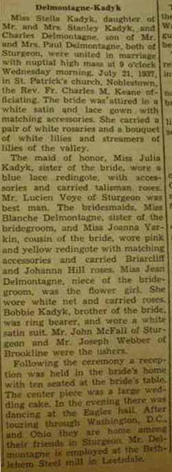 Marriage Notice for Charles DELMONTAGNE to Stella Kadyk, 21 Jul 1937