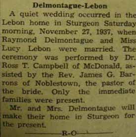 Marriage Notice for Raymond DELMONTAGUE to Lucy Lebon, 27 Nov 1937