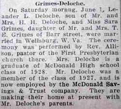 Marriage Notice for Leander L. DELOCHE to Sara Grimes, 1 Jun 1929