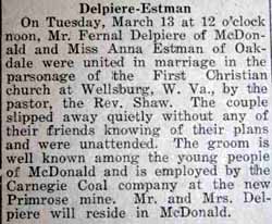 Marriage Notice for Fernal DELPIERE to Anna Estman, 13 Mar 1923