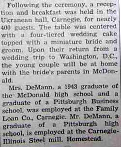 Part 3 Marriage Notice for Raymond DeMANN to Angelina Cusumano, 15 Apr 1947