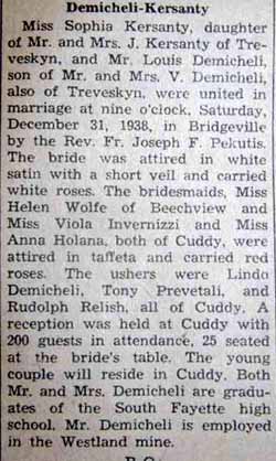 Marriage Notice for Louis DEMICHELI to Sophia Kersanty, 31 Dec 1938