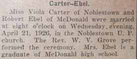 Marriage Notice for Robert EBEL to Viola Carter, 21 Apr 1926