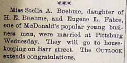 Marriage Notice Eugene L. FABRE to Stella A. Boehme, no date, in 11-25-1928 paper