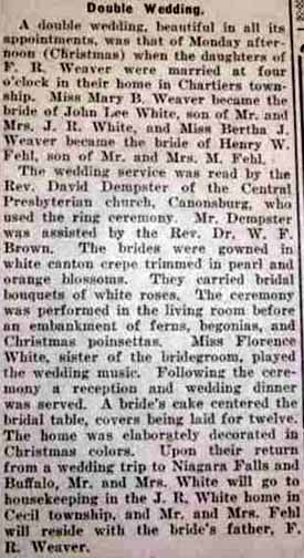 Marriage Notice for John Lee WHITE to Mary B. Weaver 25 Dec 1922