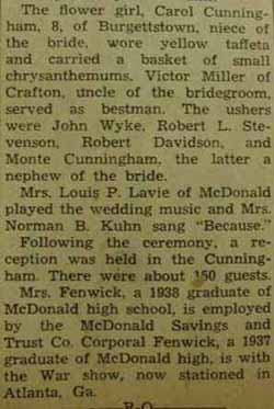 Part 2 Marriage Notice for William J. FENWICK to Florence Jean Cunningham, 10 Dec 1942