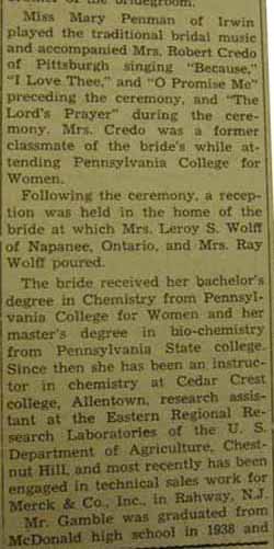 Part 3 Marriage Notice for Dean Franklin GAMBLE to Mary Lyda Wolff, 21 Sep 1946