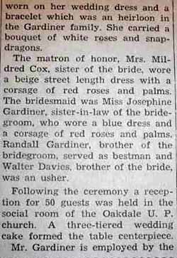 Part 2 Marriage Notice for James GARDINER to Olive Davies, 31 Dec 1947