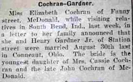 Marriage Notice for Henry GARDNER, Jr. to Elizabeth Cochran, 30 Aug 1924