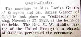 Marriage Notice for James GASTON to Louise Guerin, 17 Nov 1926