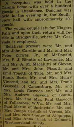 Part 3 marriage notice for Michael Frank GASVODA to Catherine Margaret Carelle, 14 Sep 1940
