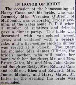Marriage Notice for Harry GATES to Veronica O'Brien, no date, in 8-4-1921 paper