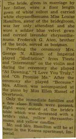 Part 2 Marriage notice for Wilson Irwin HAMILTON to Martha Aten, 18 Oct 1940