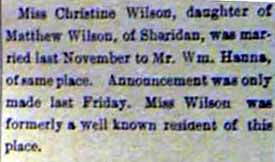 Marriage Notice for Wm. HANNA to Christine Wilson, November 1907