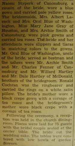 Part 2 Marriage Notice for Carl Wesley HARTLEY to Georgia Blye Cochran, 28 Sep 1940