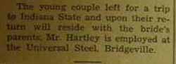 Part 3 Marriage Notice for Carl Wesley HARTLEY to Georgia Blye Cochran, 28 Sep 1940