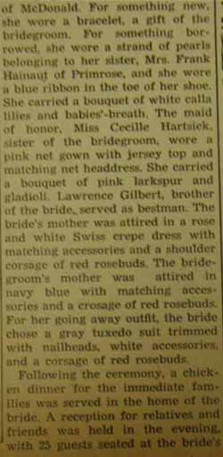 Part 2 Marriage Notice for George to HARTSICK Mary Alice Gilbert, 13 Jul 1946