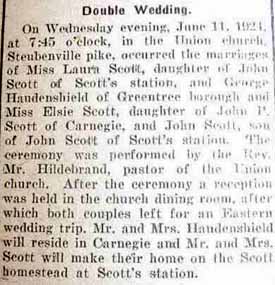 Marriage Notice for George HAUDENSHIELD to Laura Scott, 11 Jun 1924