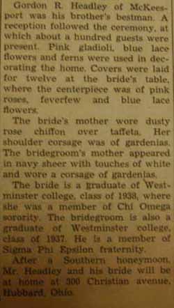 Part 3 Marriage Notice for Daniel HEADLEY, Jr. to Martha Agnes Donaldson, 1 Jun 1940