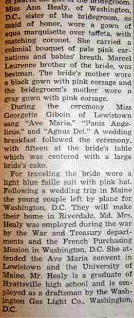 Part 2 Marriage Notice for Thomas George HEALY to Yvette Marie Laurence, 3 Jun 1947