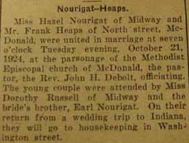 Marriage Notice for Frank HEAPS to Hazel Nourigat, 21 Oct 1924