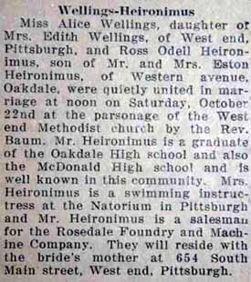 Part 1 Marriage Notice for Ross Odell HEIRONIMUS to Alice Wellings, 22 Oct 1927